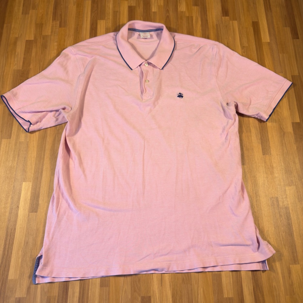 Brooks Brothers 1818 Performance Polo Shirt Pink Navy Tipping Mens XL Cotton